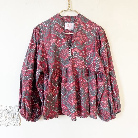 Victoria Dunn Balloon Sleeve Babydoll Boho Brownwen Blouse in Lava Falls XS - Picture 3 of 8
